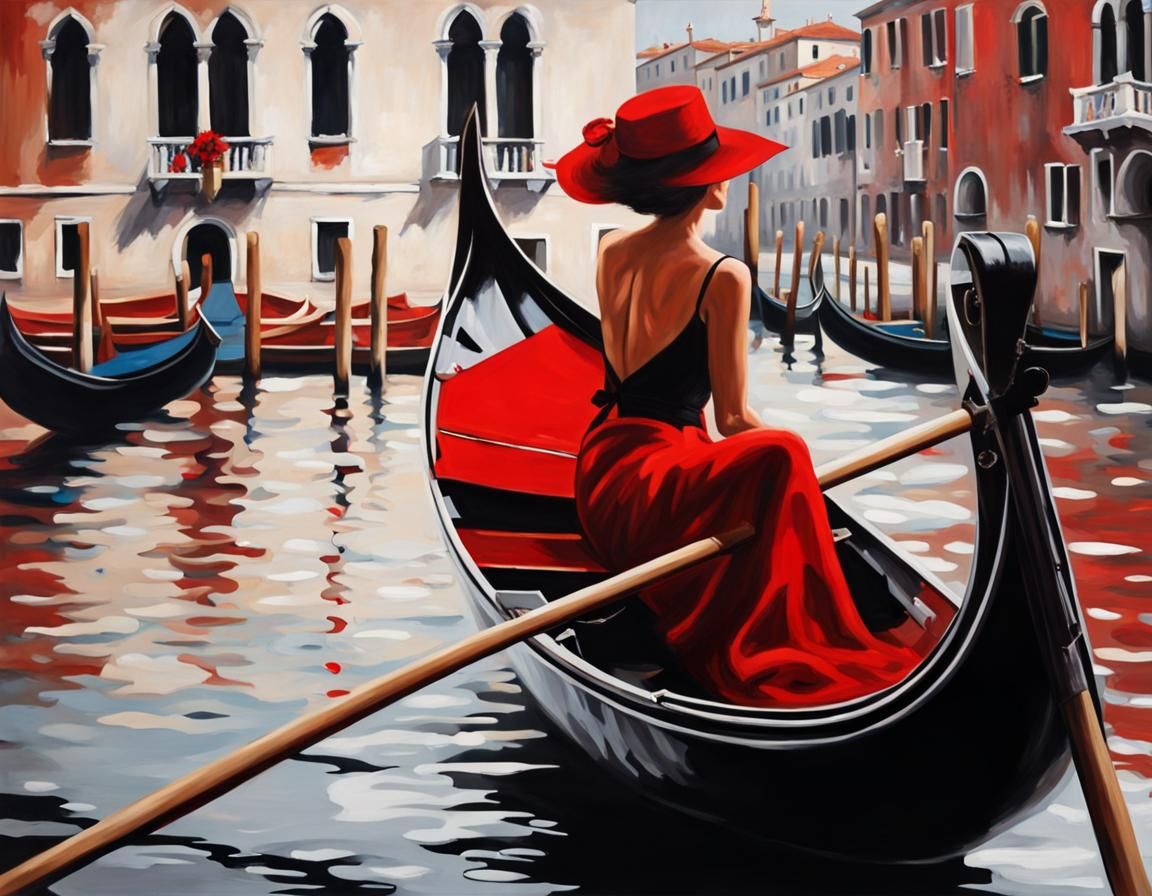 Venetian Gondola Scene in Hyperrealistic Splash Art Style