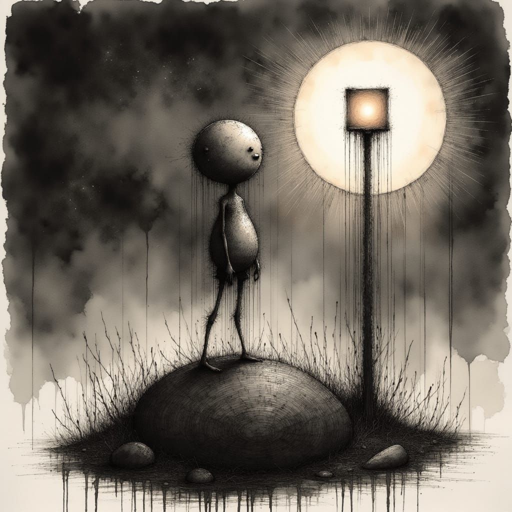 Minimalist Ink Figure in Geometric Pose, Cross-Hatch Style