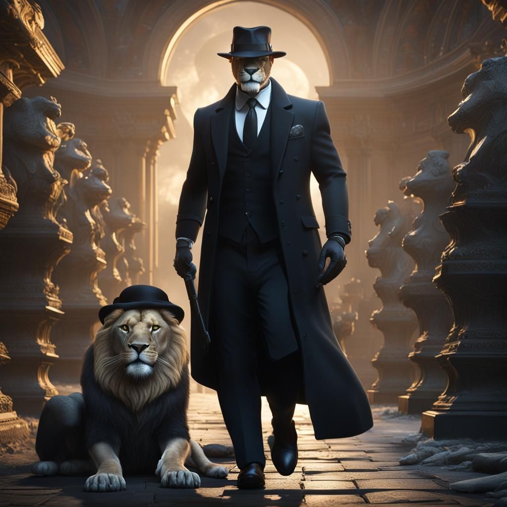 Lion as Hitman in Detailed Matte Painting