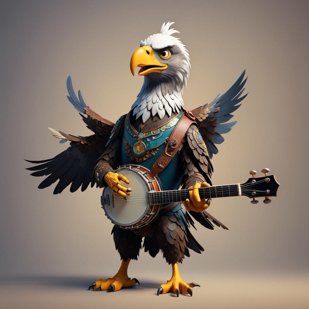 Eagle Playing Banjo in Pixar Style