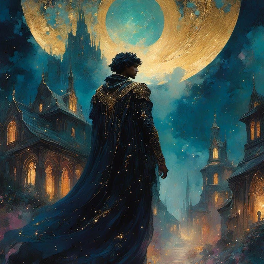 Medieval Man in Alien Town: Art Nouveau Portrait