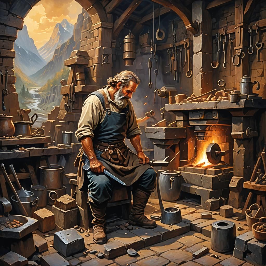 Mountain Dwarf Forge Cleric in a Blacksmith's Forge