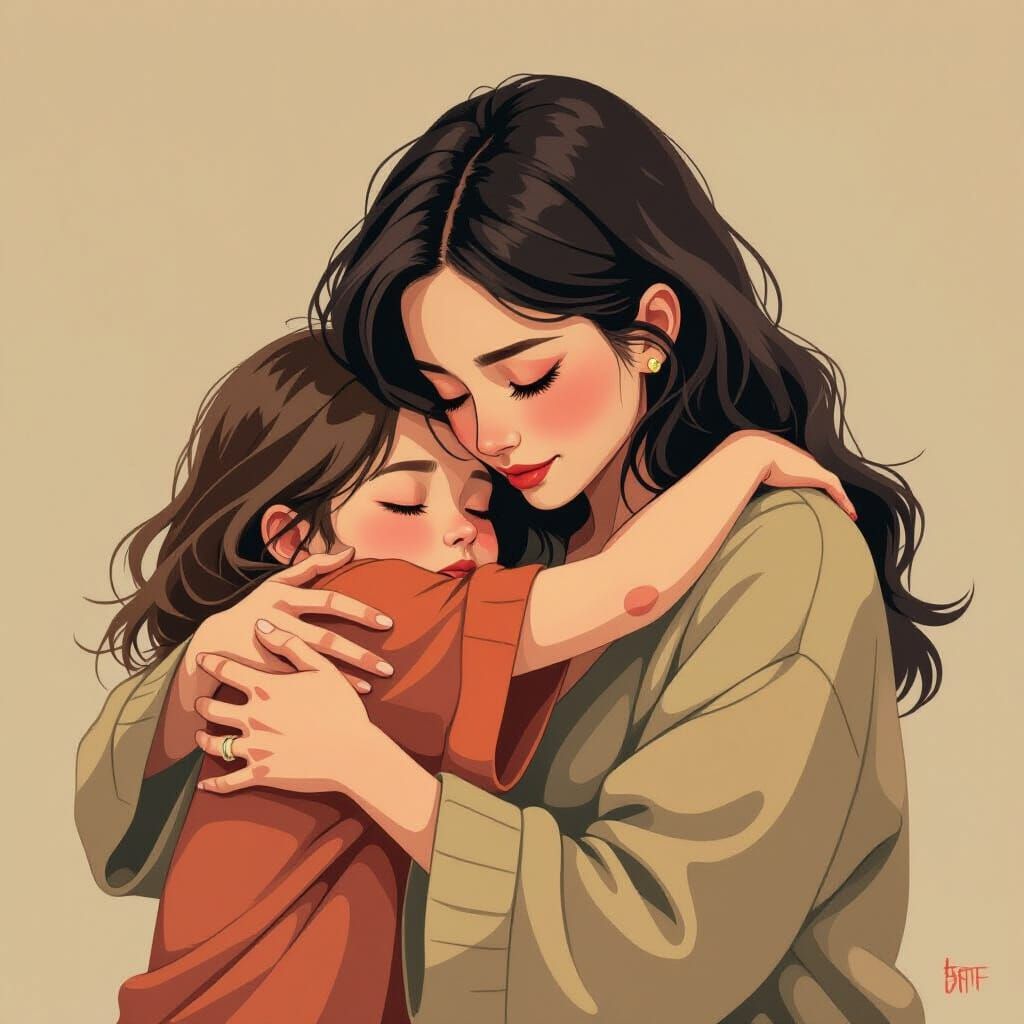 Comforting Embrace in Delicate Digital Art Style