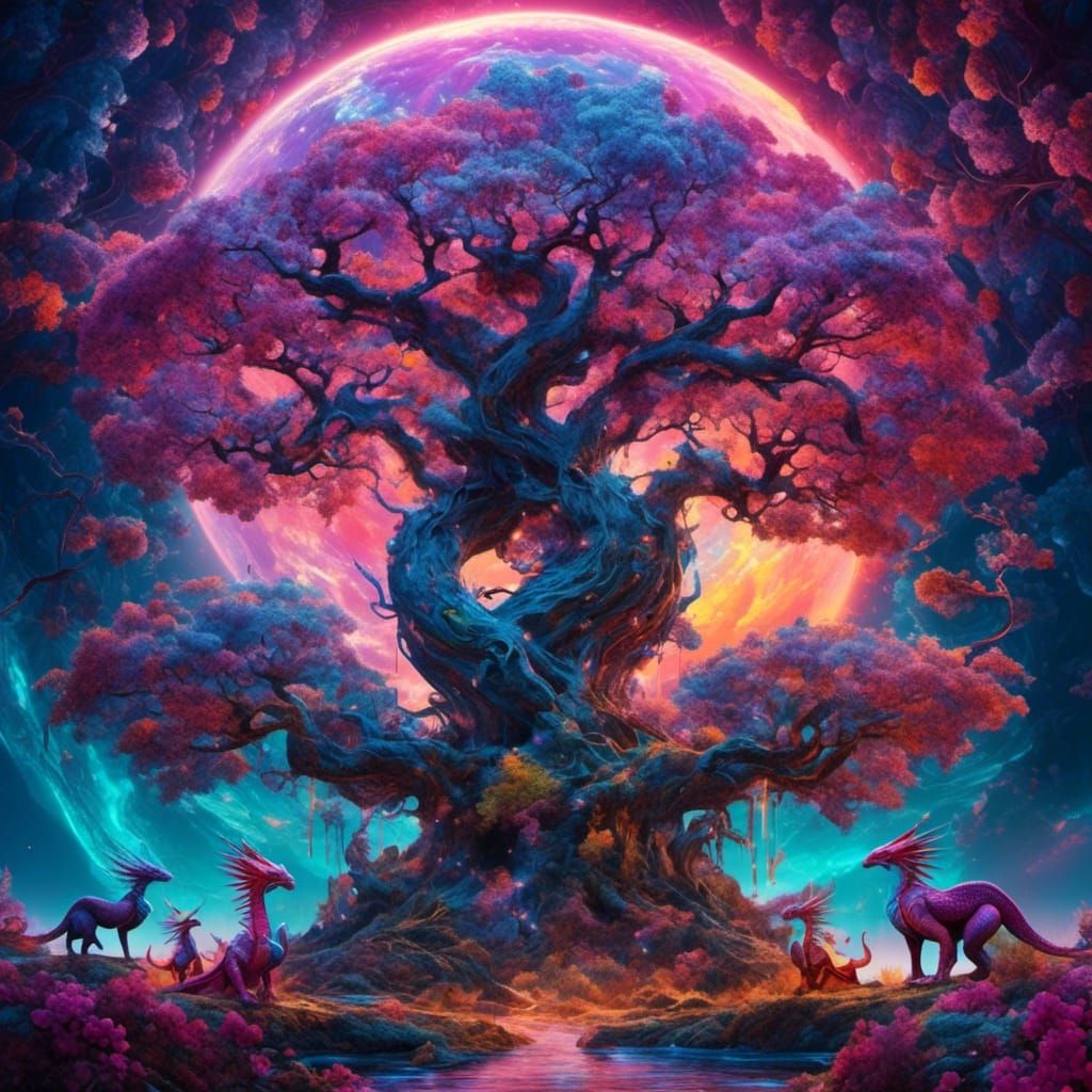 Hyperrealistic Dragons in Psychedelic Alien World