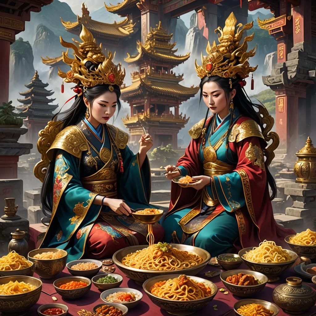 Ancient Chinese Women and Bodhisattva Playing Poker