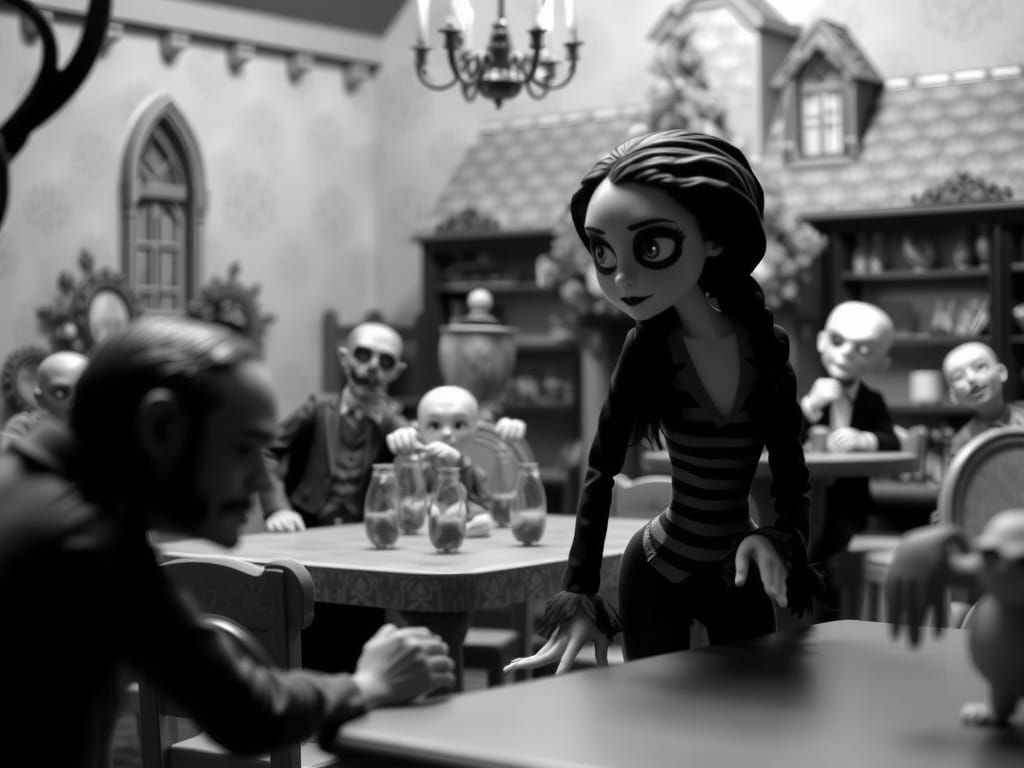 Wednesday Addams at Zombie Prom Night in Tim Burton Style