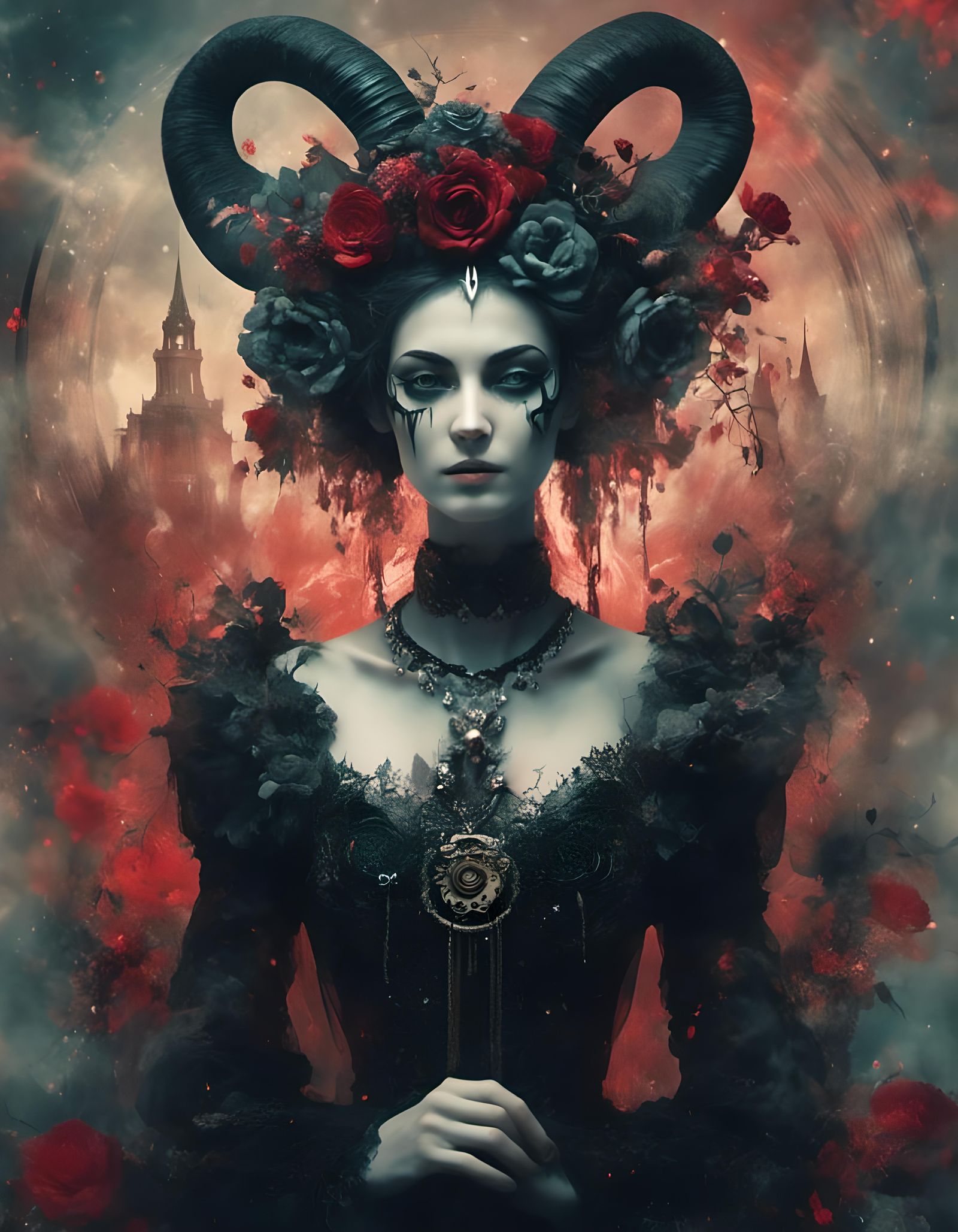 Victorian Baphomet Portrait with Muted Rainbow