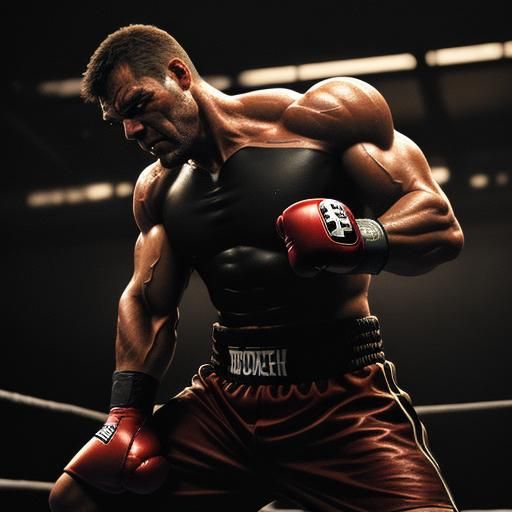Hyperrealistic Boxer Training in Gym with Dramatic Lighting