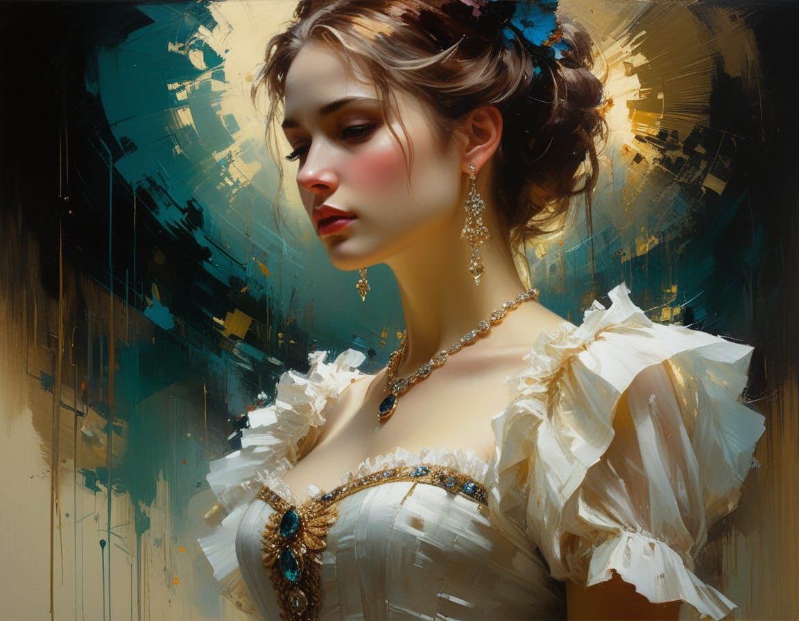 Victorian Woman in Dramatic Light, Oil Painting Masterpiece