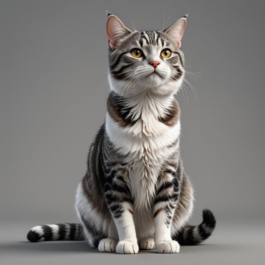 Contented Striped Cat in Detailed Digital Art