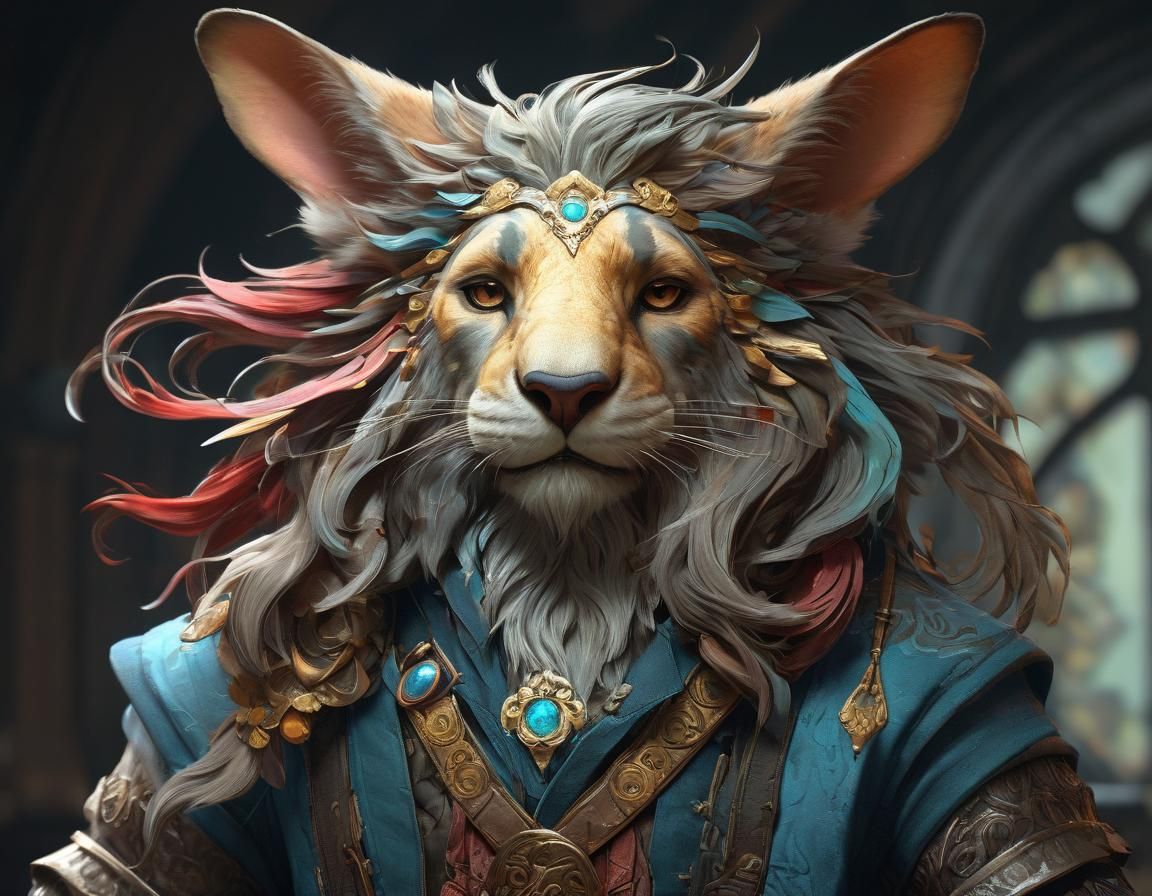 Anthro Rabbit Bard Portrait in Art Nouveau Style