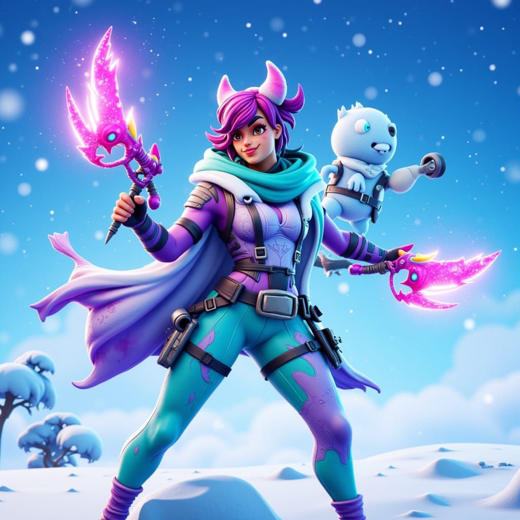 Fortnite Fighter in Whimsical Winter Outfit with Magical Ice...