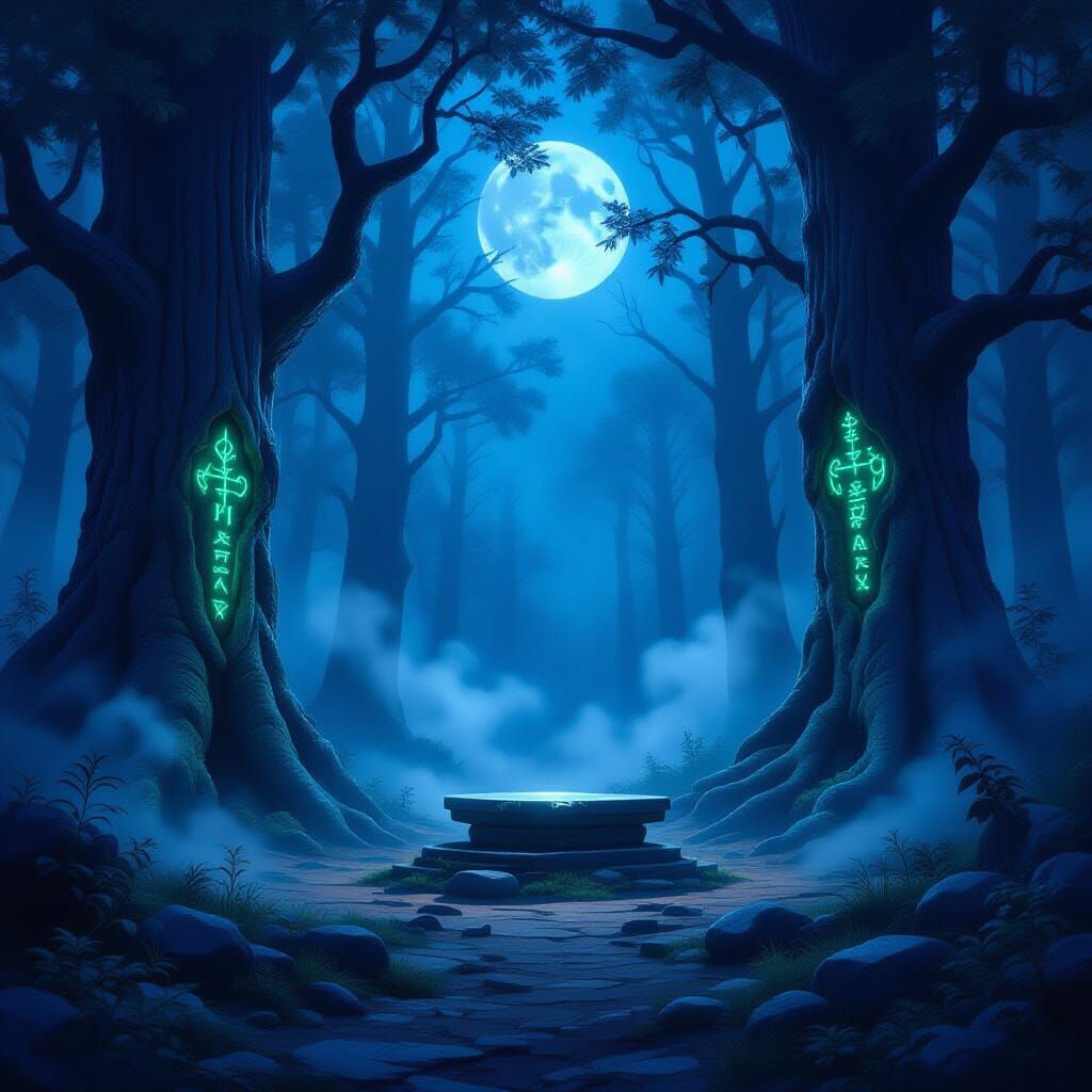Mystical Forest Clearing with Moonlit Altar in Dark Fantasy ...