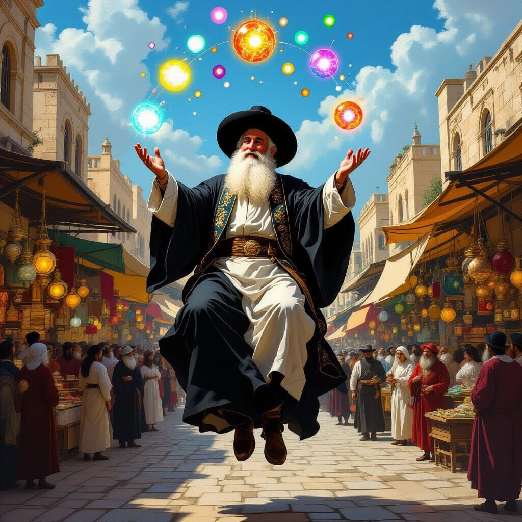 Rabbi Levitating Over Jerusalem in Renaissance Style