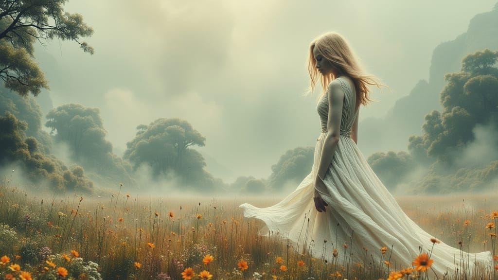 Determined Blonde Woman in Hyperrealistic Oil Painting