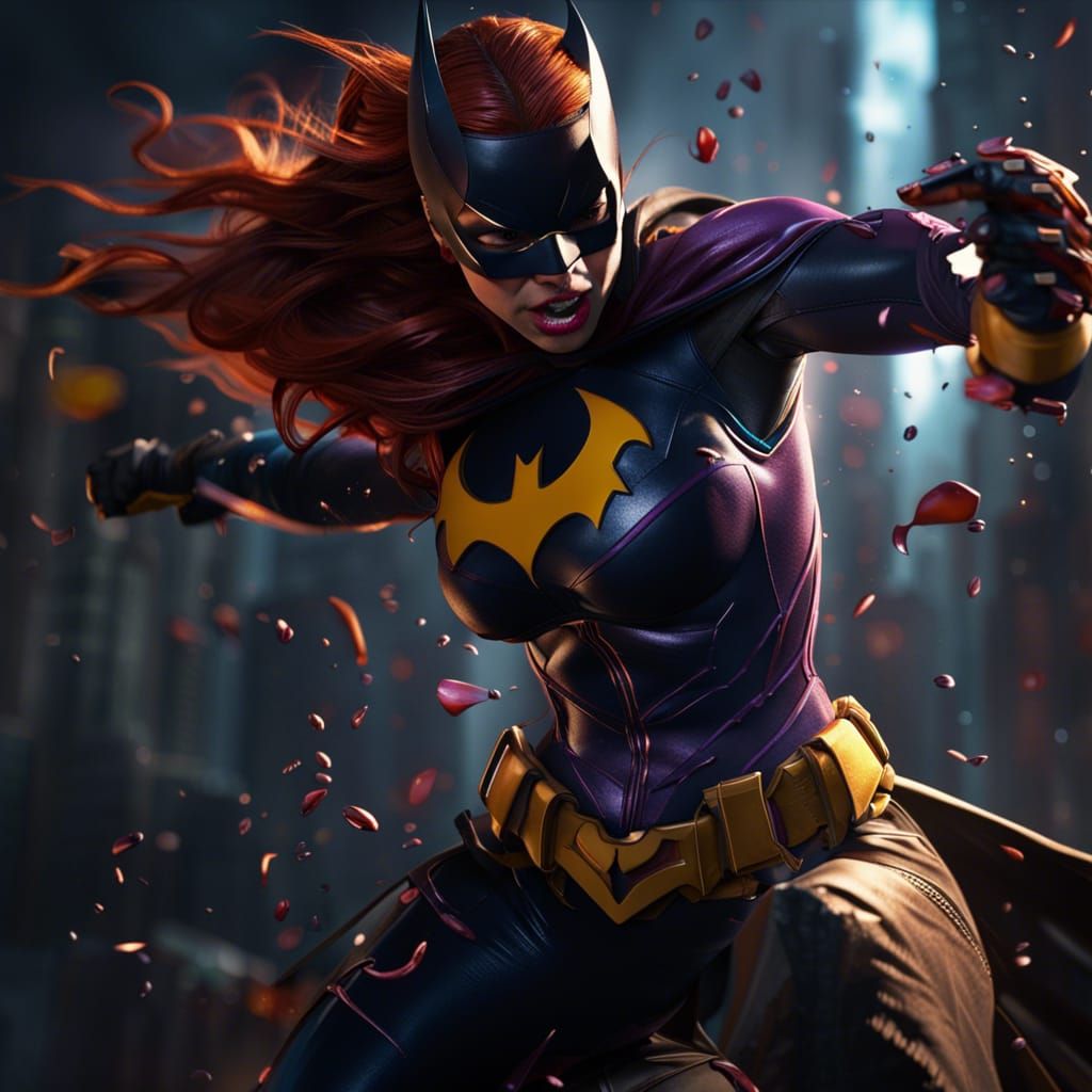 Batgirl Hit with Powerful Punch: Detailed Matte Painting