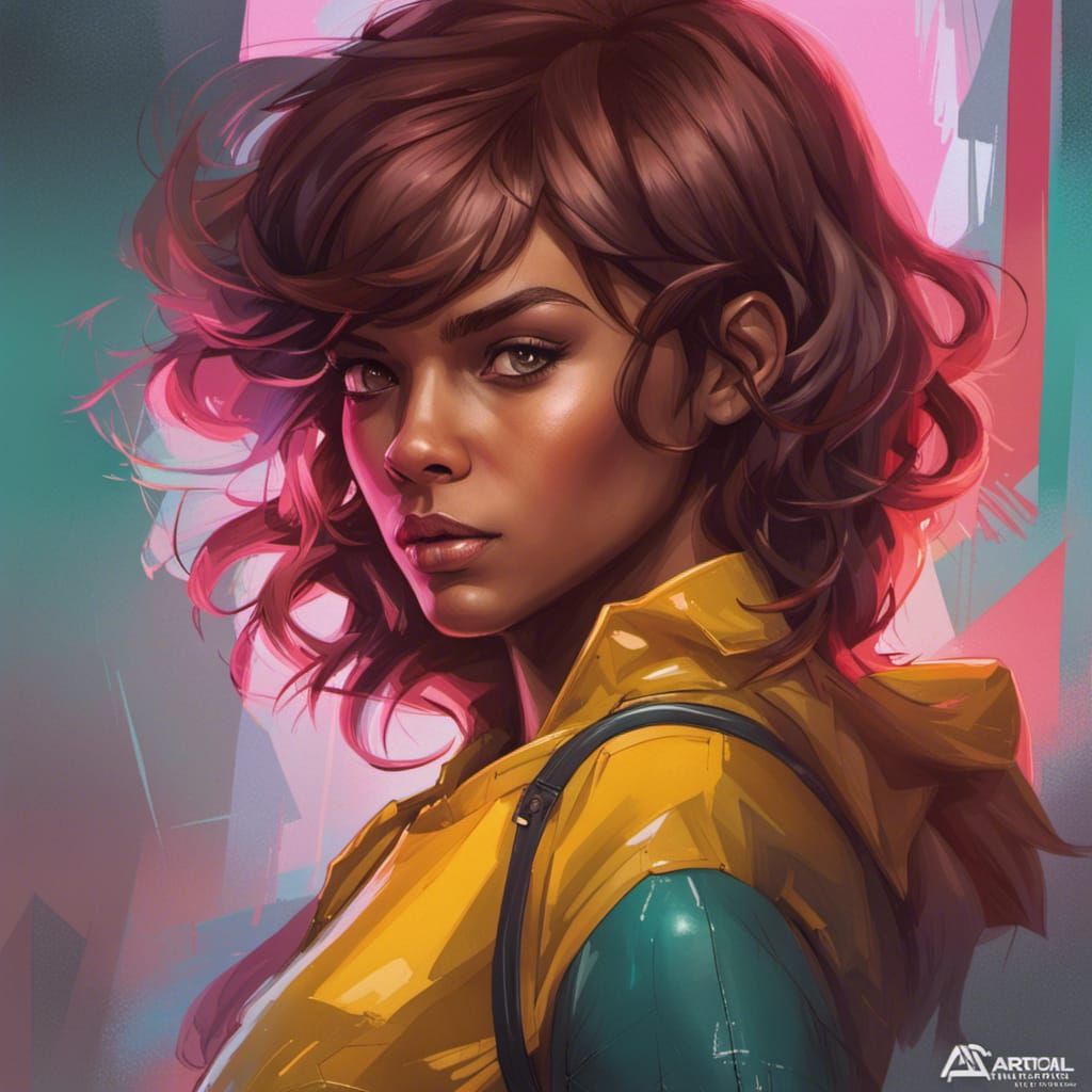 Black April O'Neil Portrait in Art Nouveau Style