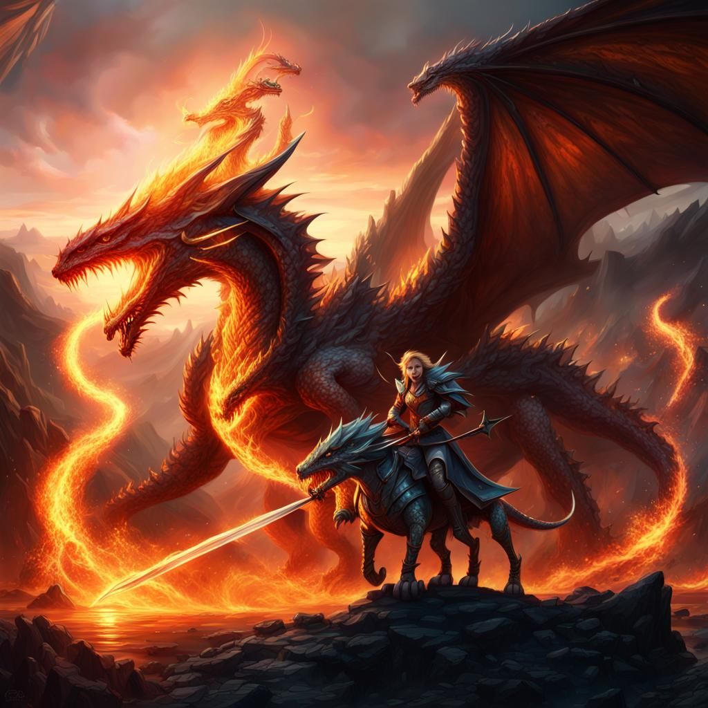 Elves and Dragons Before Flaming Meteor, Digital Art