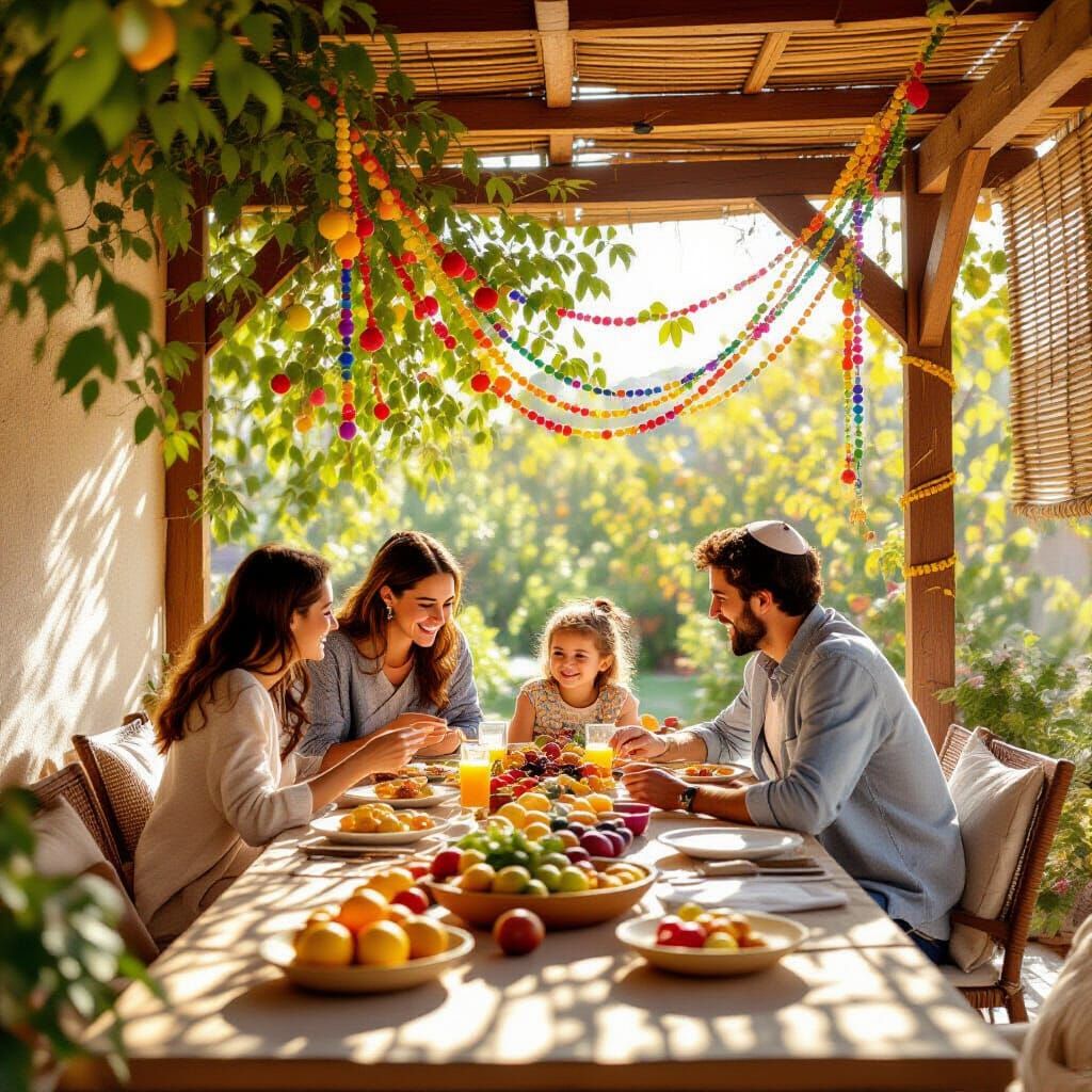 Inviting Sukkot Scene With Family Gathering