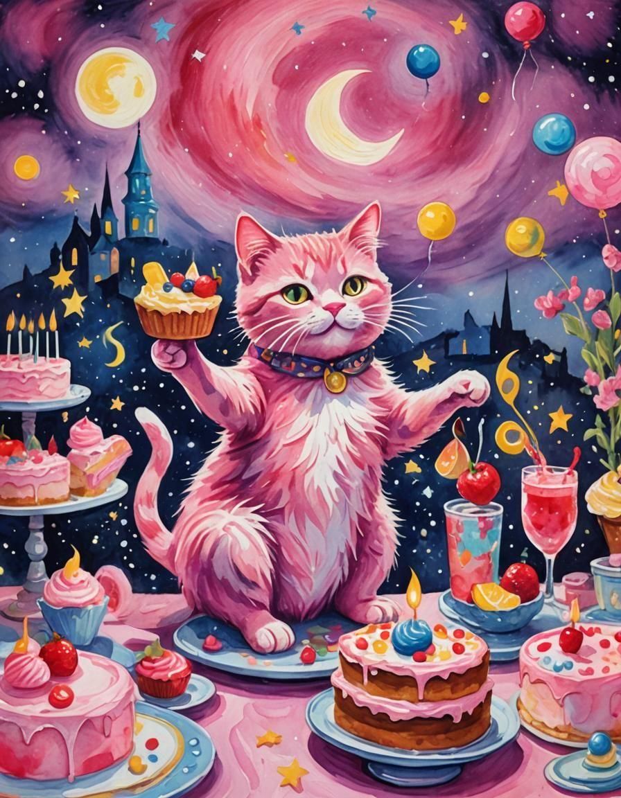 Pink Table in Gouache Style Watercolor