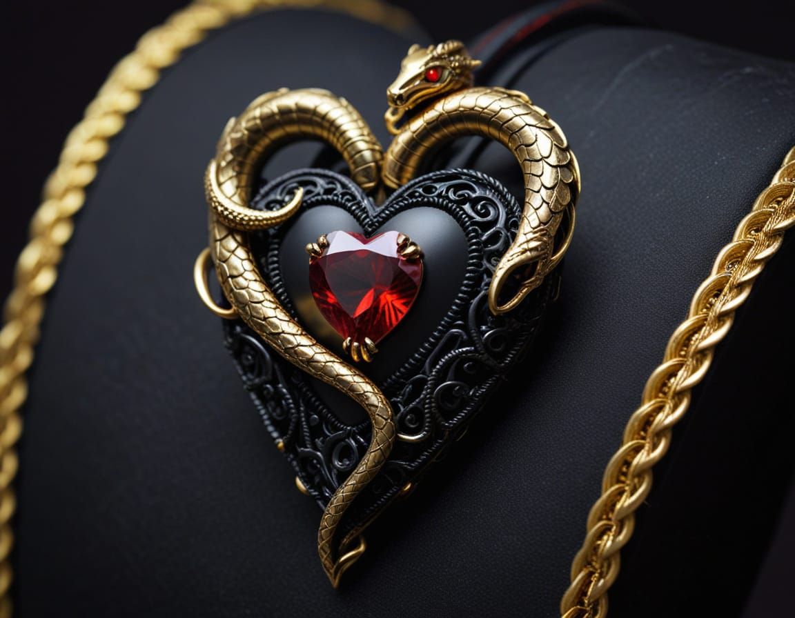 Elegant Dark Fantasy Lapel Pin with Bound Rubber Heart and G...