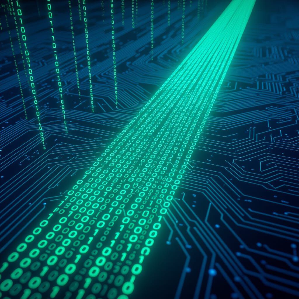 Emerald Binary Code Cascade in Futuristic Digital Matte Styl...