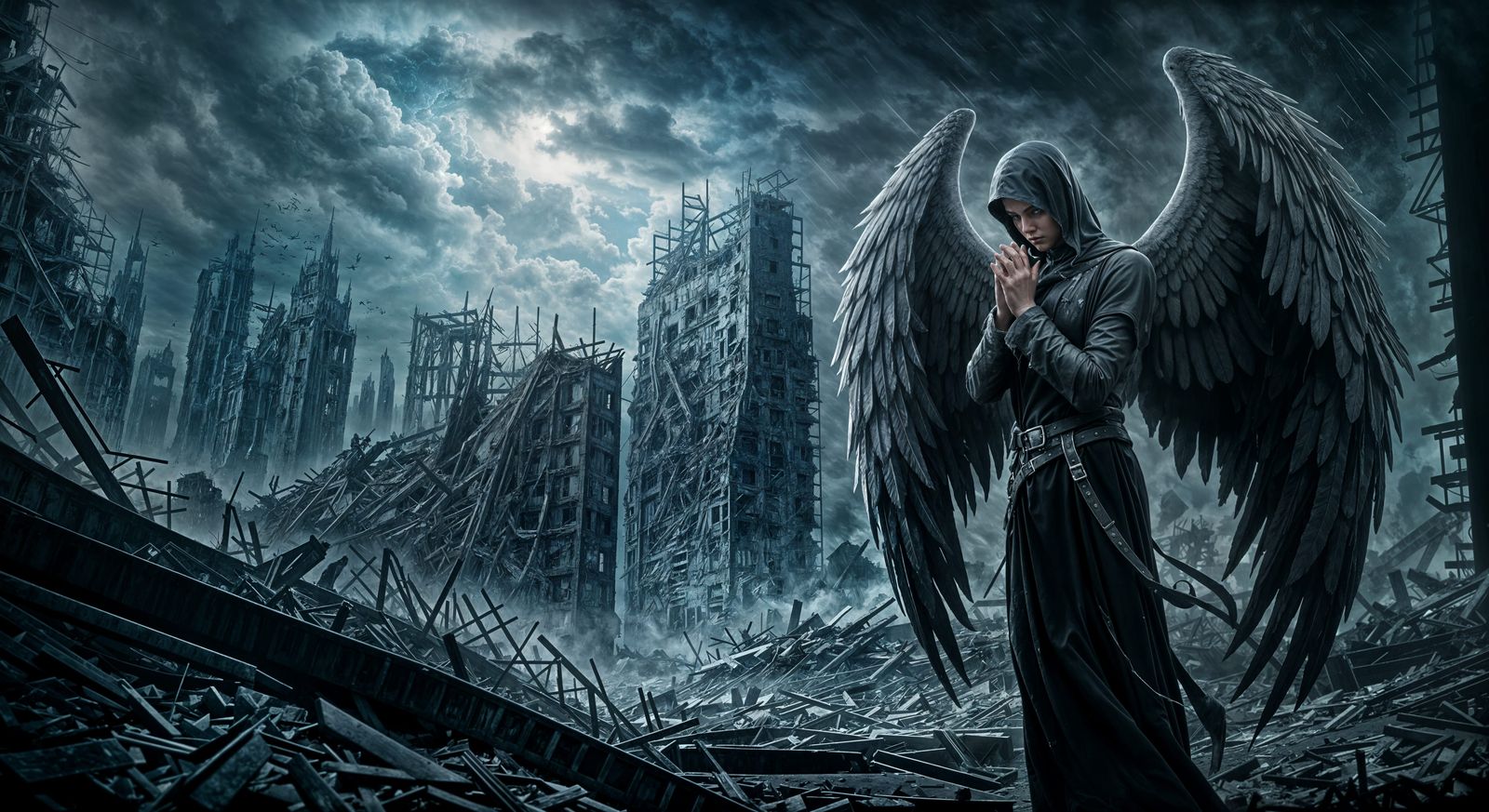 Dark Fallen Angel Amidst Apocalypse