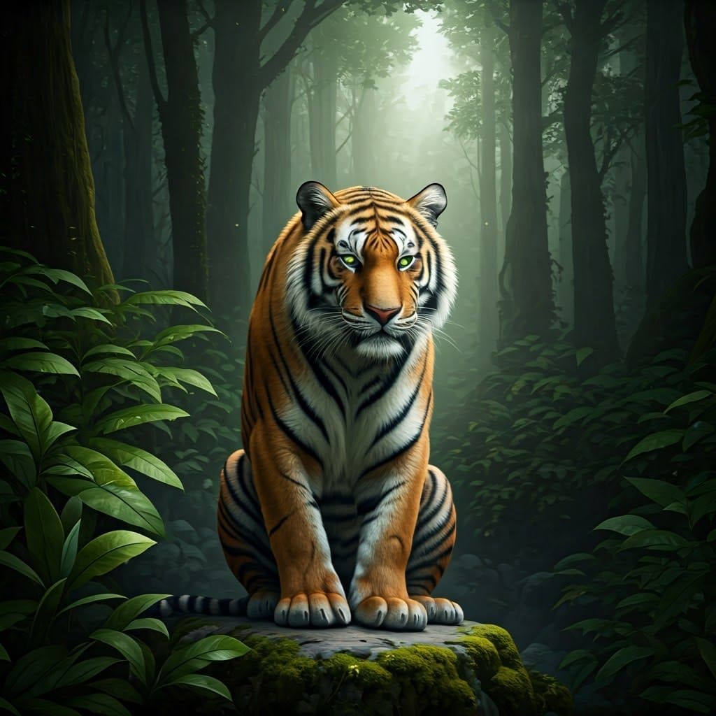Tiger in Mysterious Forest, Unreal Engine 5 Style
