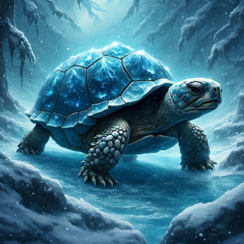 Epic Ice Tortoise in Snowstorm