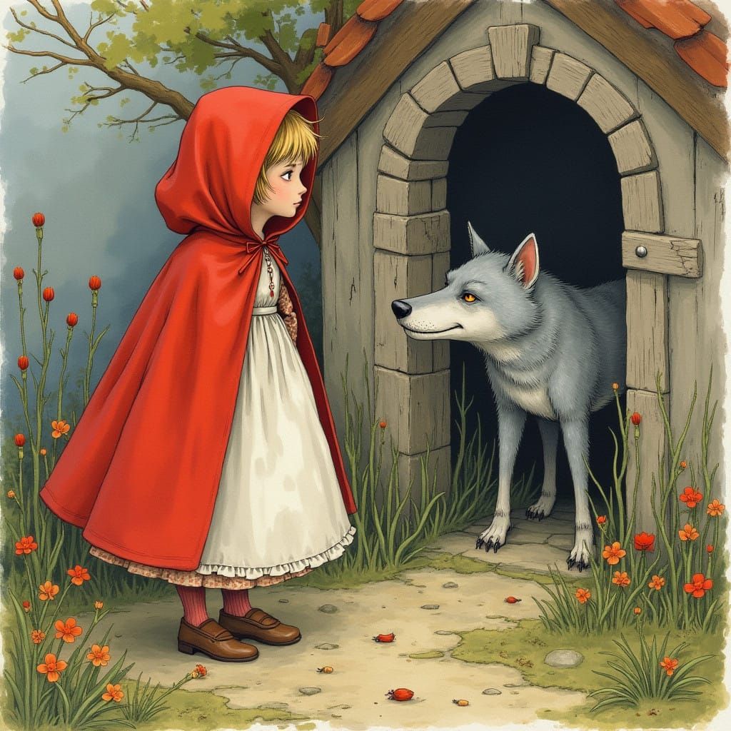 Whimsical Woodland Scene: Little Red Riding Hood and the Wol...