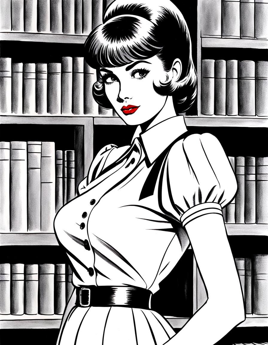 Elegant 1960s Secretary in Guido Crepax Style