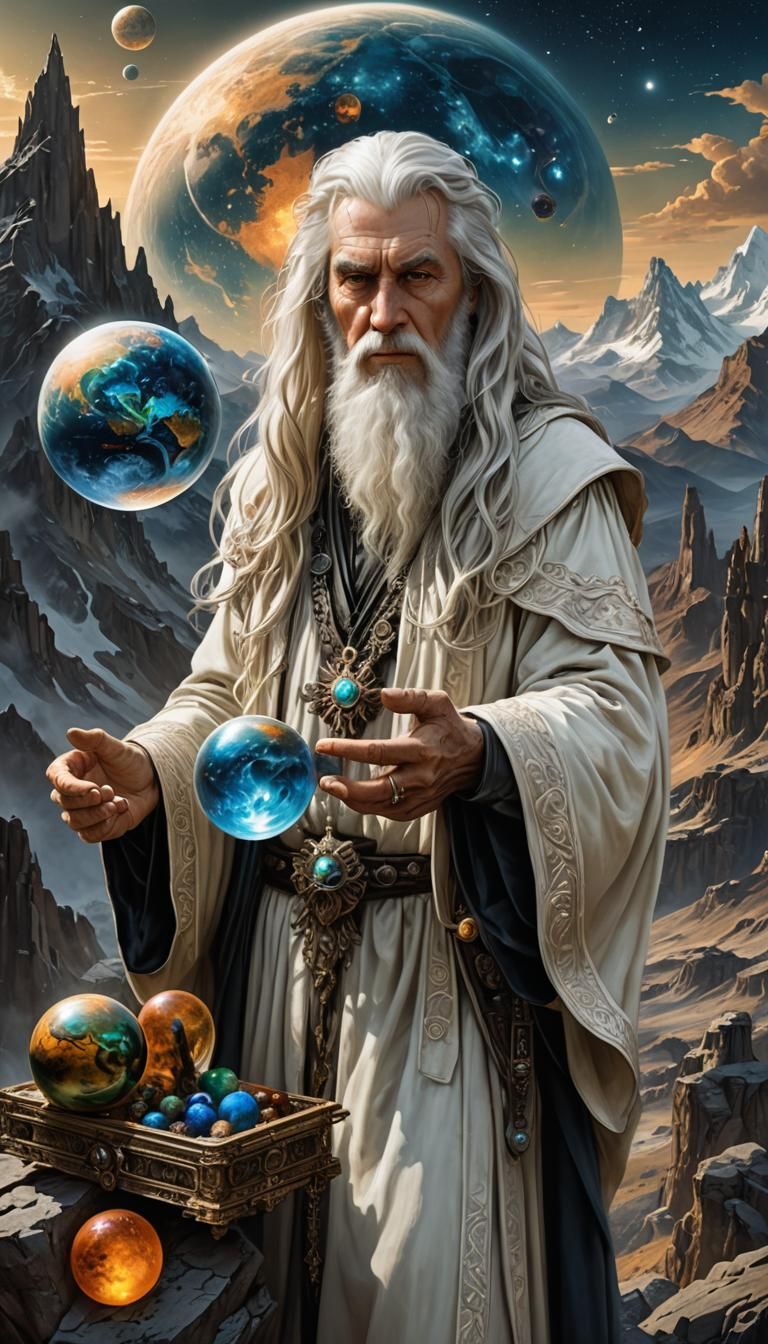 Wizard on Mountain: Surreal Dark Fantasy Art