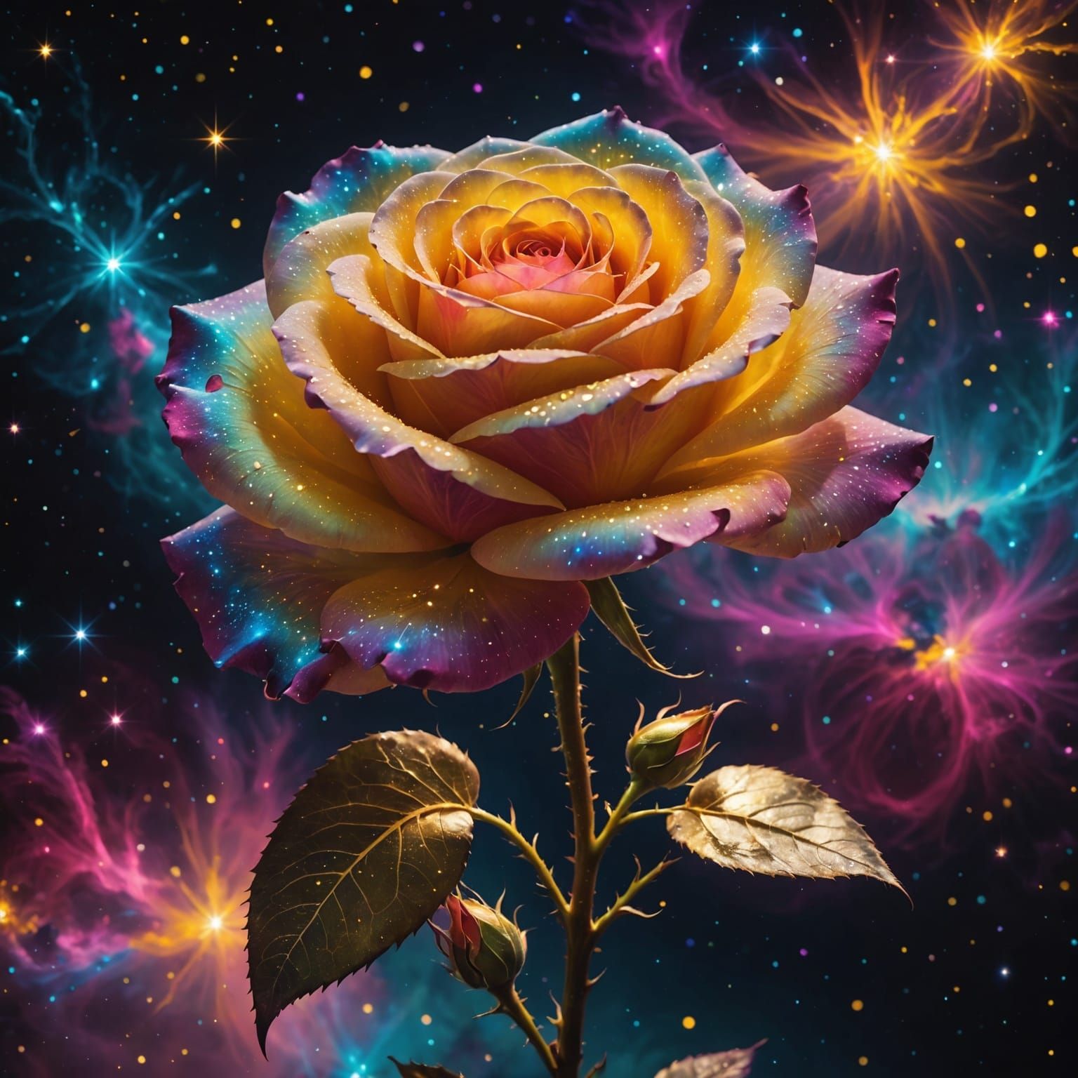 Cosmic Rose Radiates Ethereal Gold and Yellow Hues