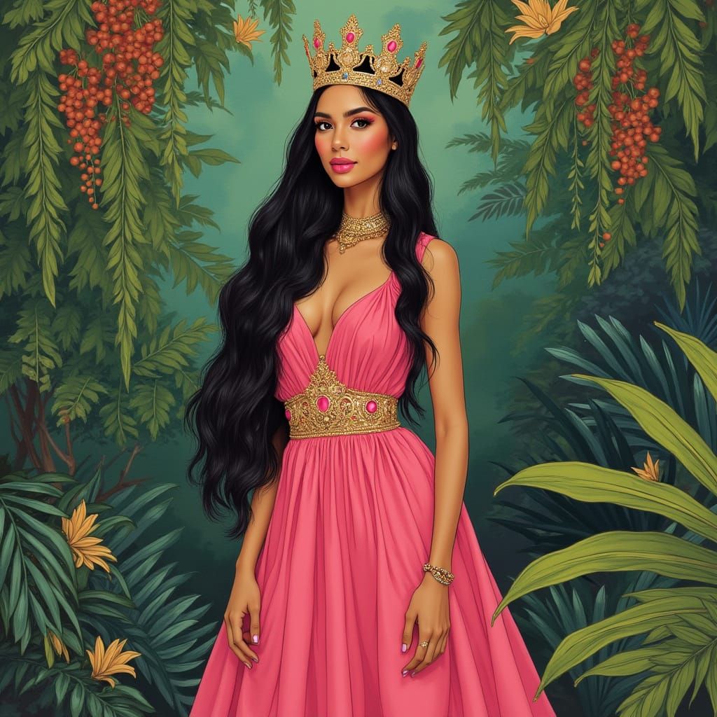 Elegant Filipina Queen in Tropical Art Nouveau Style