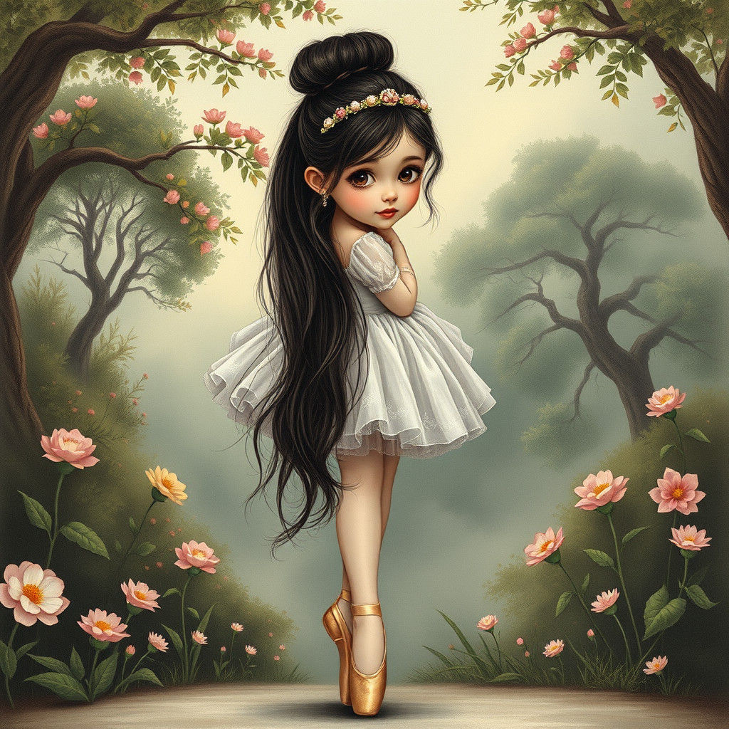 Ballerina in Nature, Charcoal Drawing