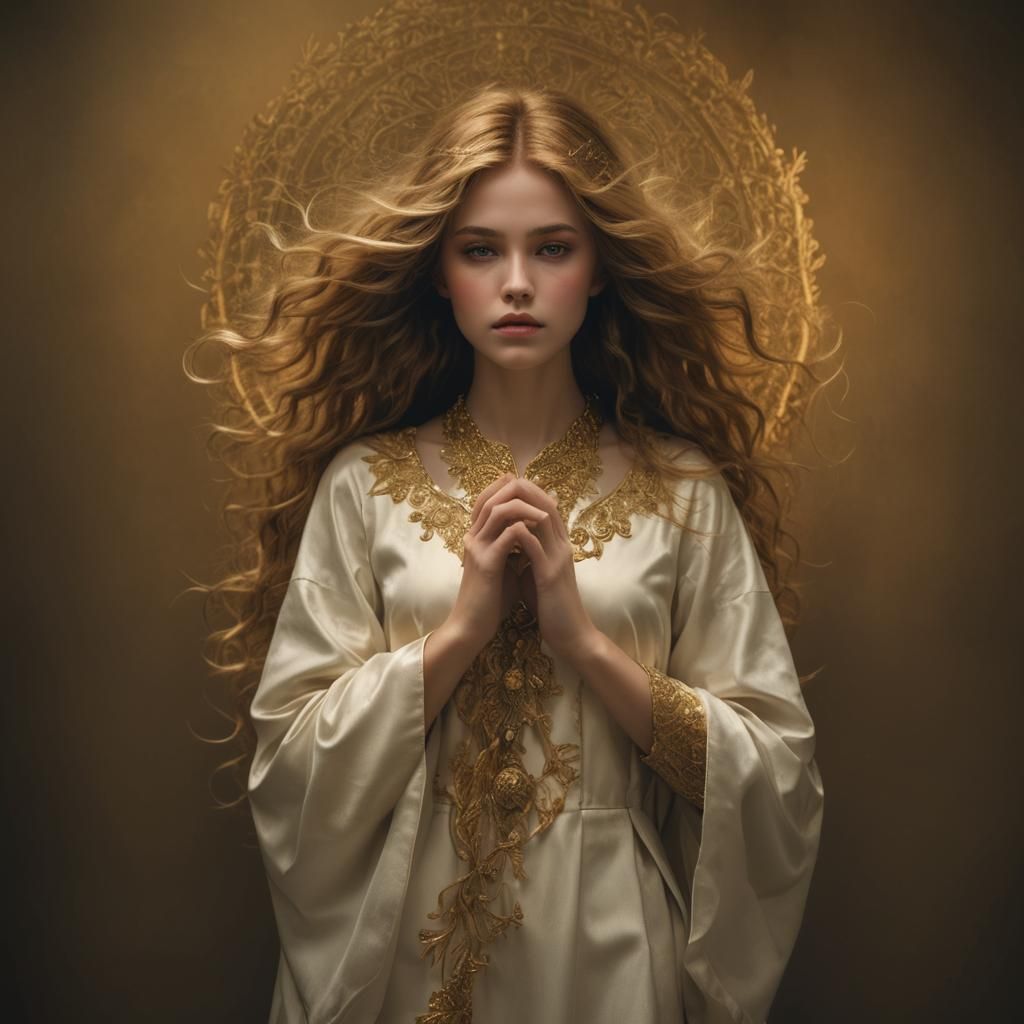 Golden Hair Portrait in Hyperrealistic Style