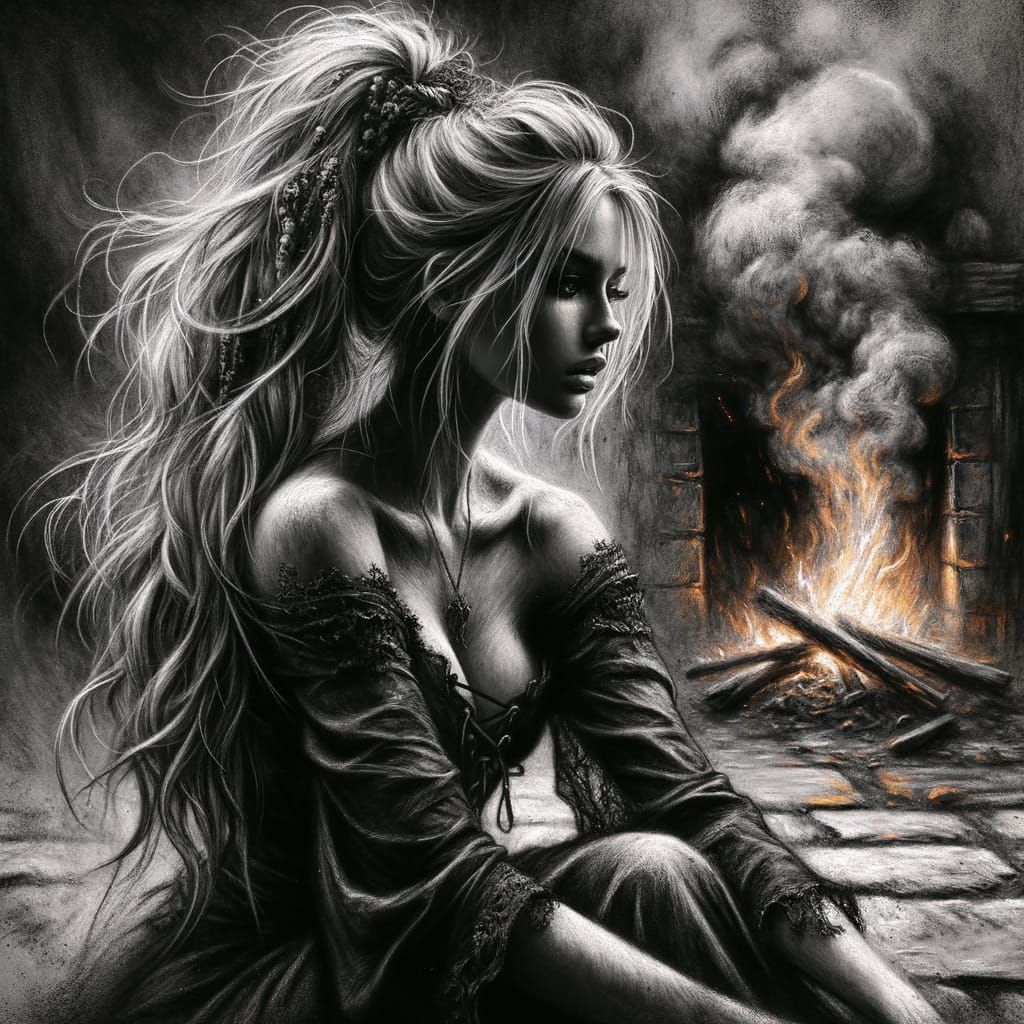 Norse Goddess of Forbidden Love in Charcoal Style