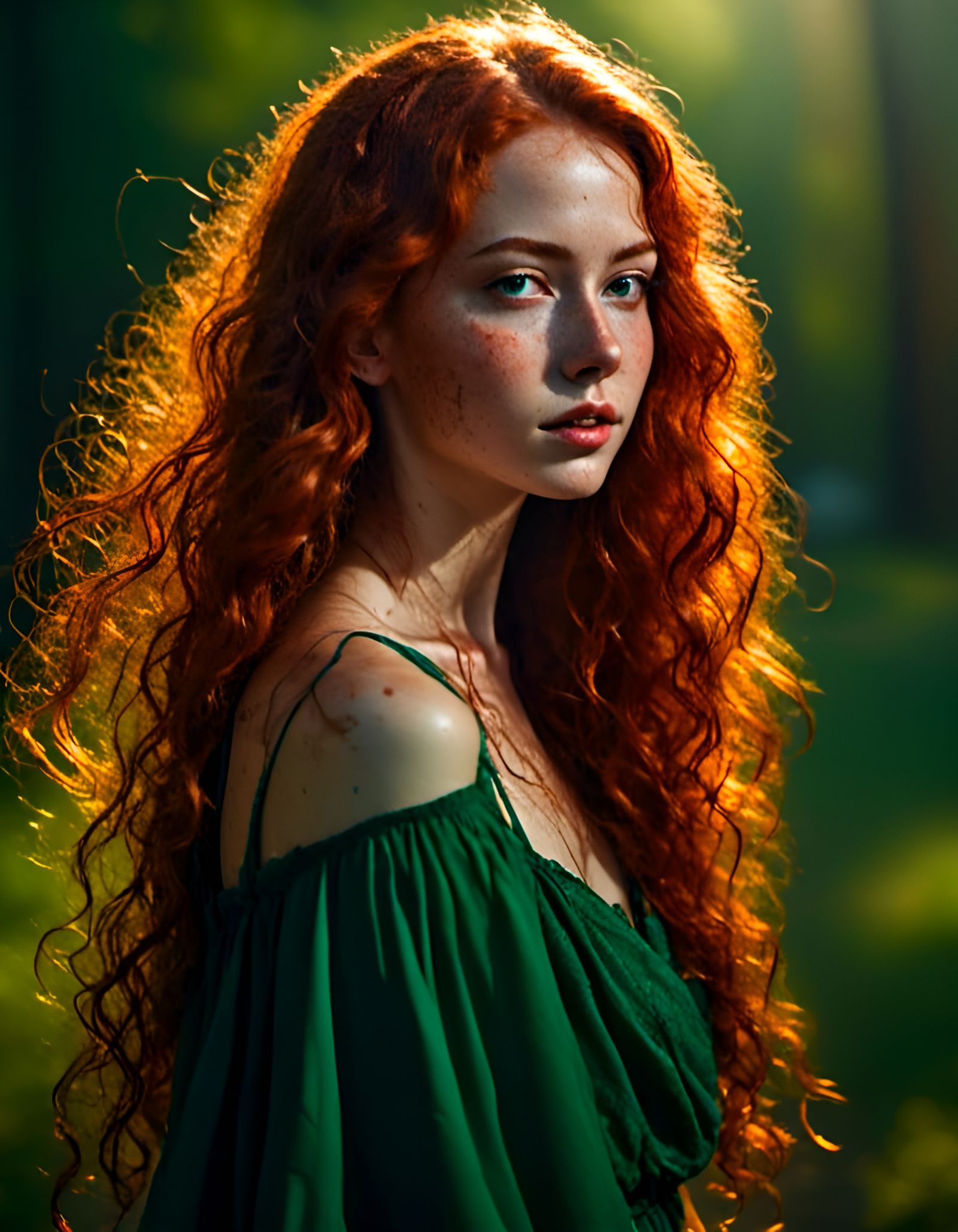 Elegant Redhead Portrait with Volumetric Lighting