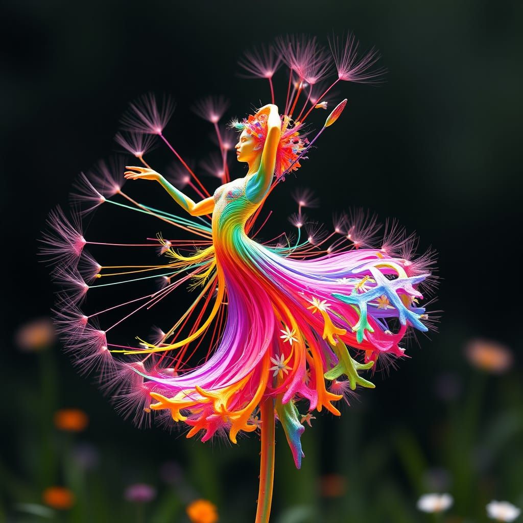 Rainbow Dandelion Dancer: Digital Matte Painting