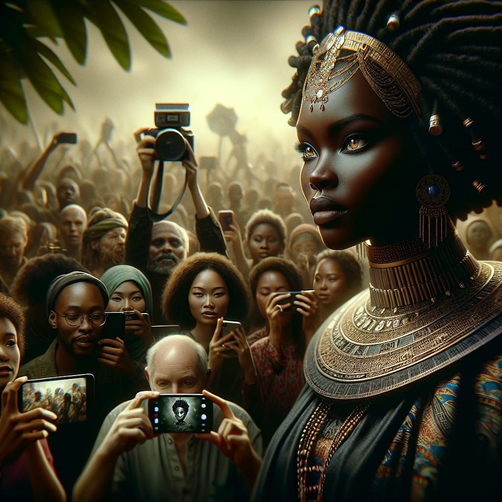 Majestic African Queen Captured in Cinematic Oil Painting
