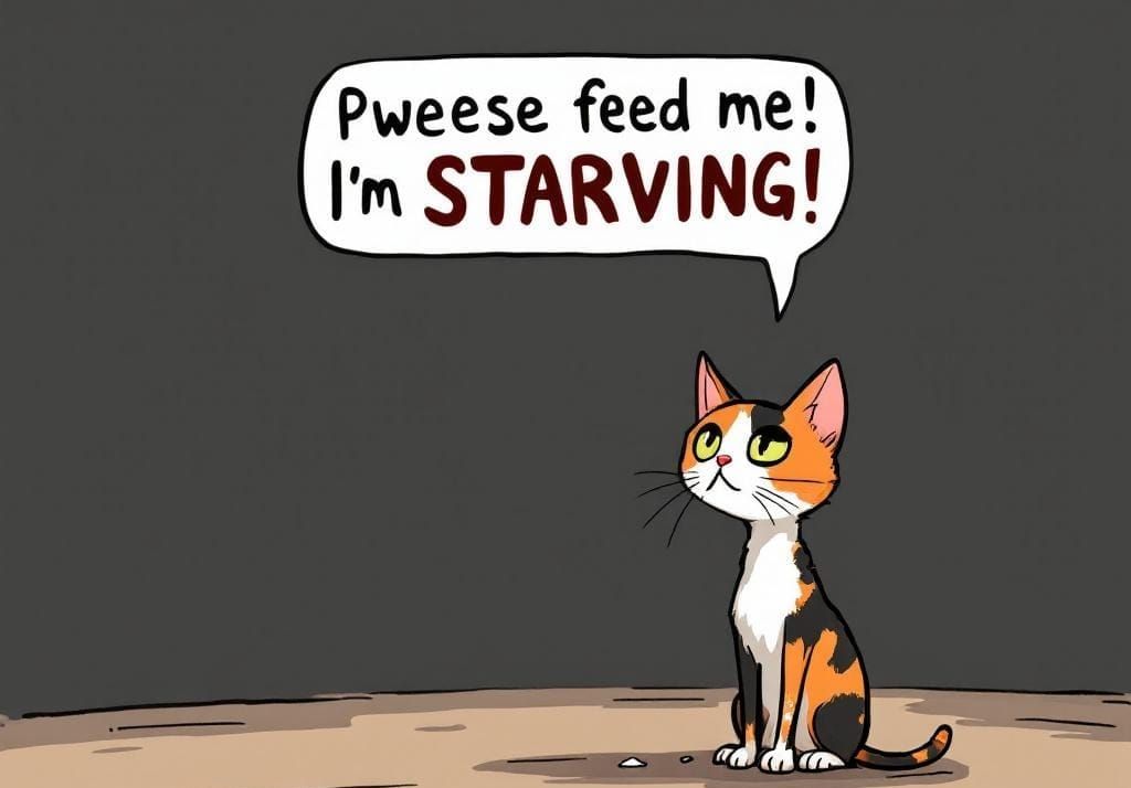 Cartoon Calico Cat Begging for Food