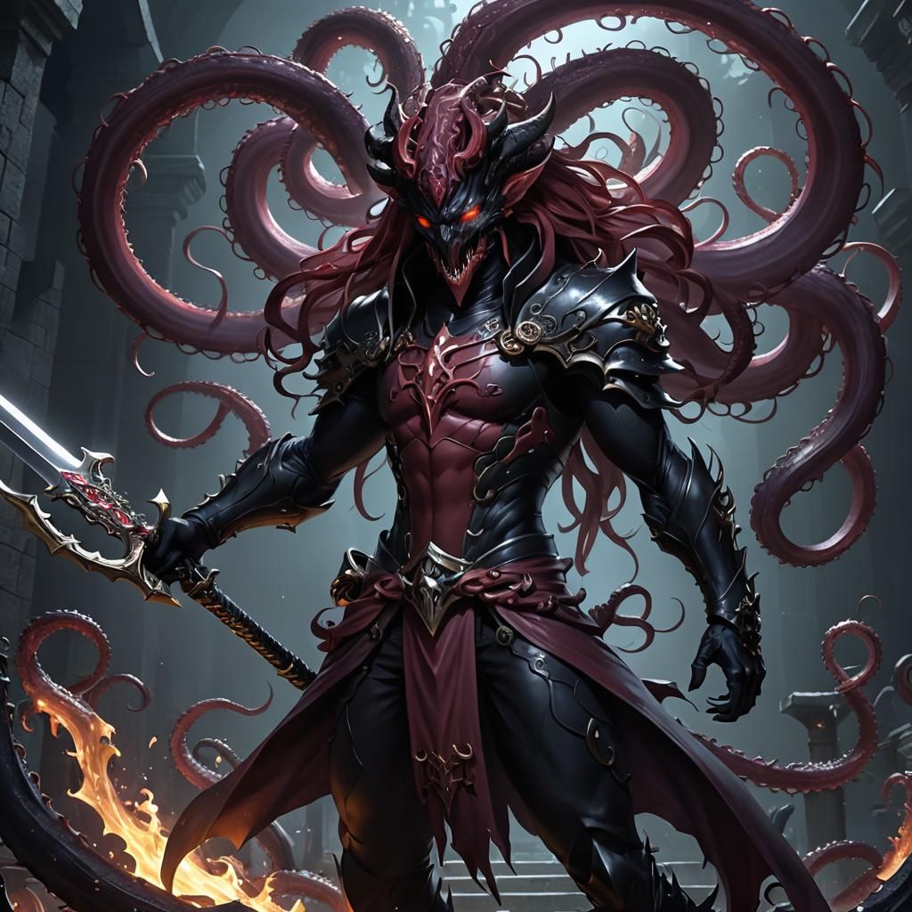 Tentacle Demon Raises Sword: 3D Anime Art