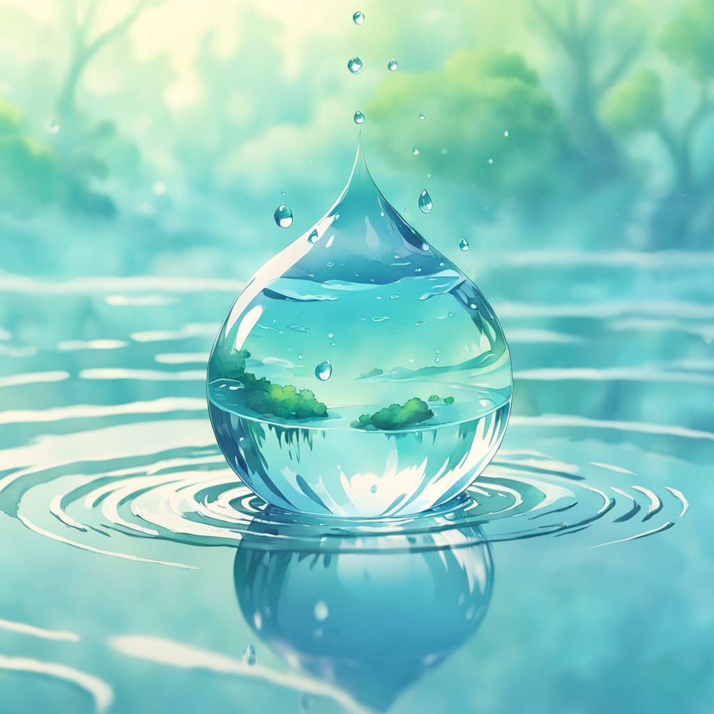 Anime-Inspired Water Droplet Slides Down Glass