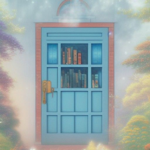 Ghibli Blue Library Door in Ethereal Mist