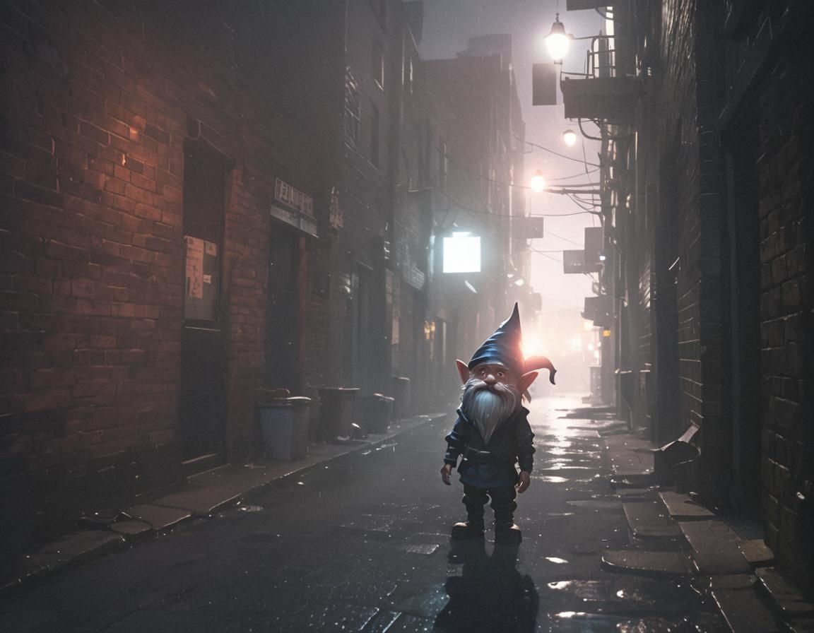 Gnome in a Neon Cityscape: Urban Magic Realism