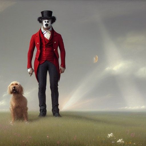 Happy Dog and Sad Clown in Romantic Style