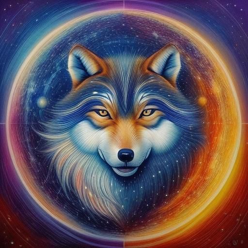 Asian Wolf Weaving Cosmic Qi Energy Network