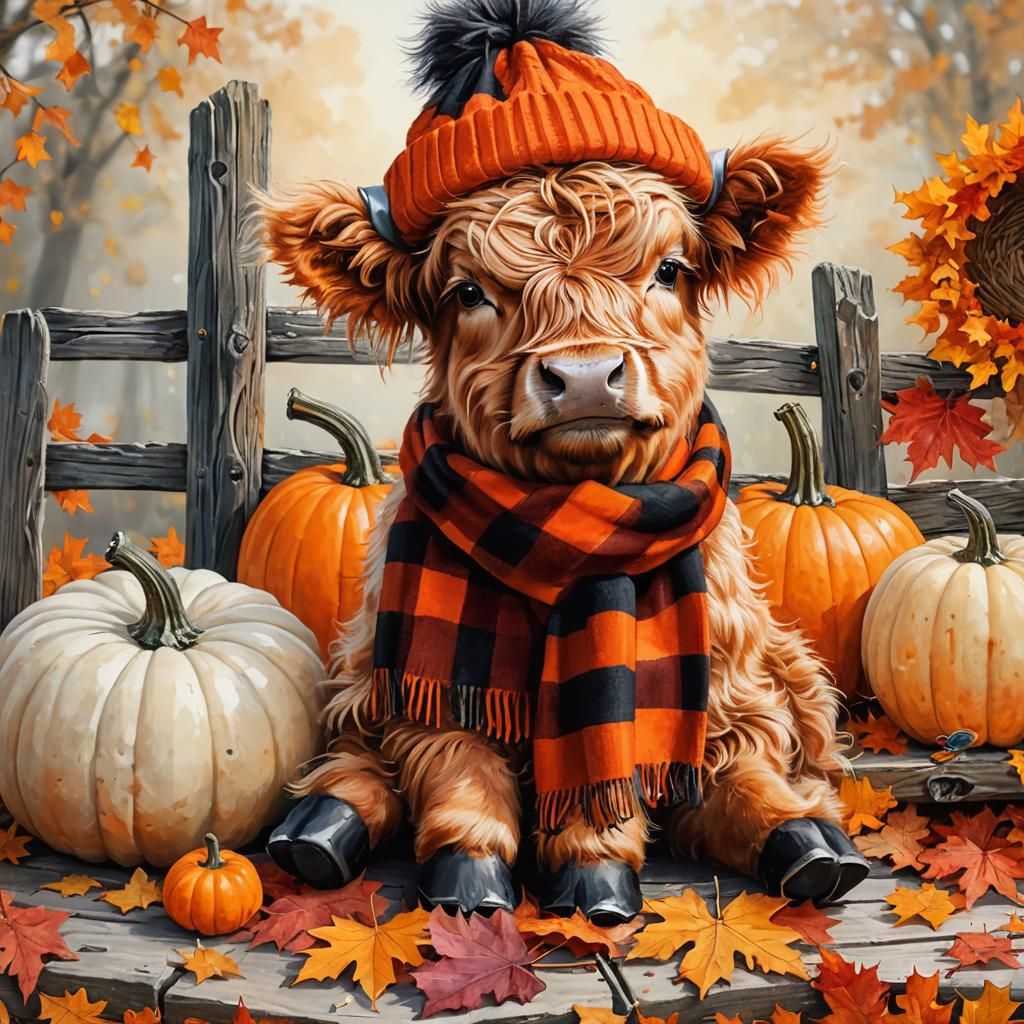 Highland Cow in Autumnal Scene