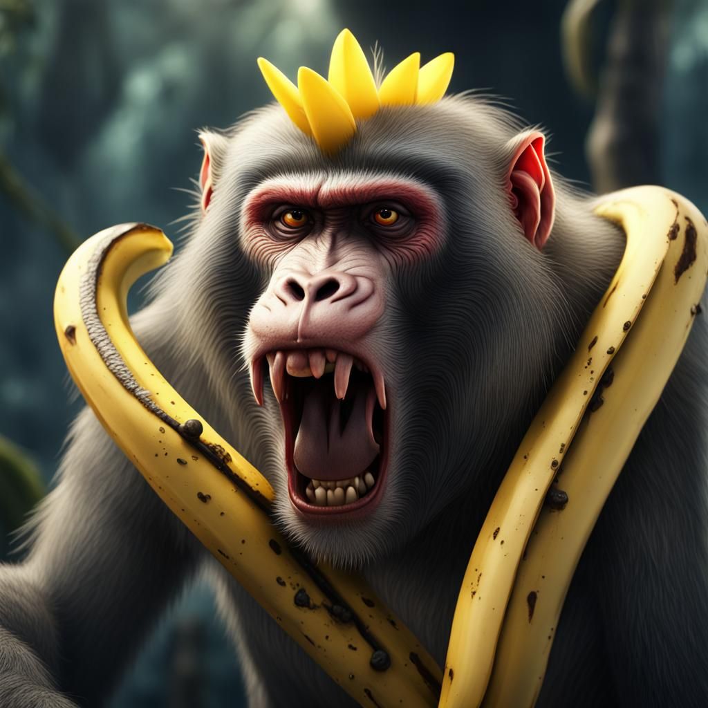Angry Baboon as a Banana Matte Painting