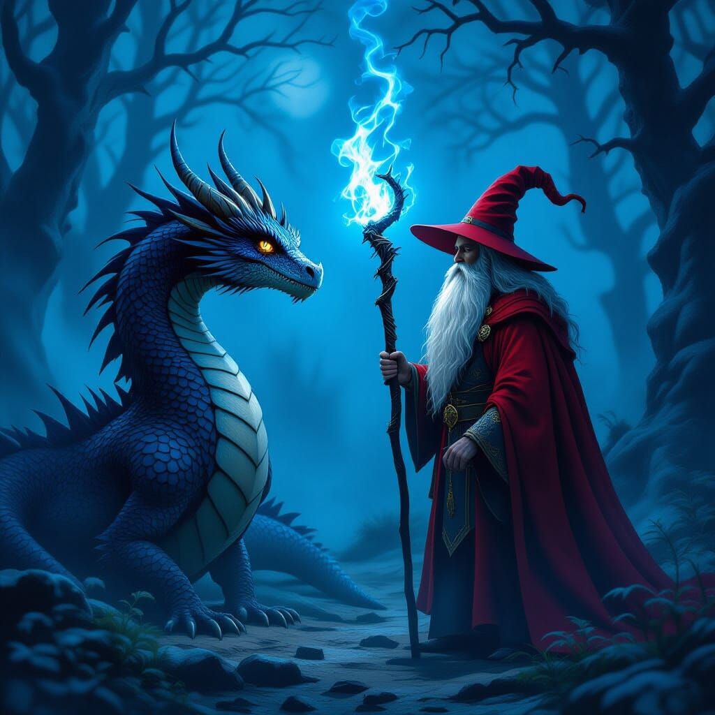 Dragons Meet Wizard in Dark Forest